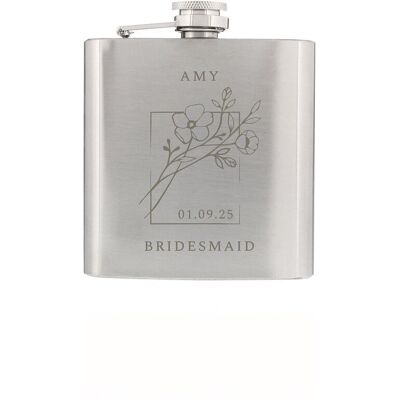 Personalised Memento Company Women's Personalised Monochrome Floral Hip Flask in Silver Silver Personalised Memento Company Women's Personalised Monochrome Floral Hip Flask in Silver Silver
