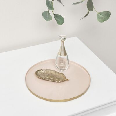 Melody Maison Round Metal Gold & Pink Tray Gold Melody Maison Round Metal Gold & Pink Tray Gold