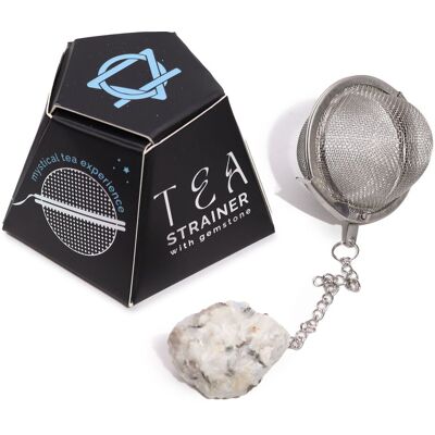 KDMD Raw Crystal Gemstone Tea Strainer - Rainbow Moonstone in White White KDMD Raw Crystal Gemstone Tea Strainer - Rainbow Moonstone in White White