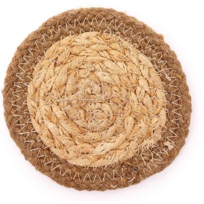 KDMD Natural Coaster - Jute & Cotton 10cm (set of 4) - Natural Boarder in Brown Brown KDMD Natural Coaster - Jute & Cotton 10cm (set of 4) - Natural Boarder in Brown Brown