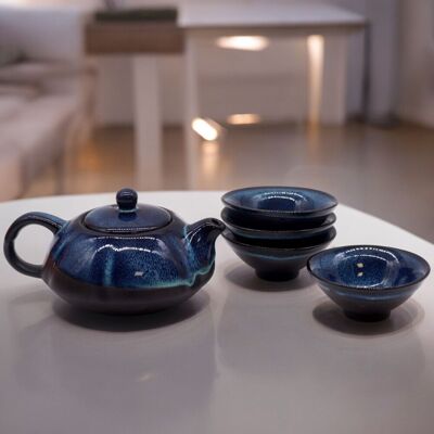 KDMD Herbal Blues Teapot Set - Pot & Four Cups in Blue Blue KDMD Herbal Blues Teapot Set - Pot & Four Cups in Blue Blue