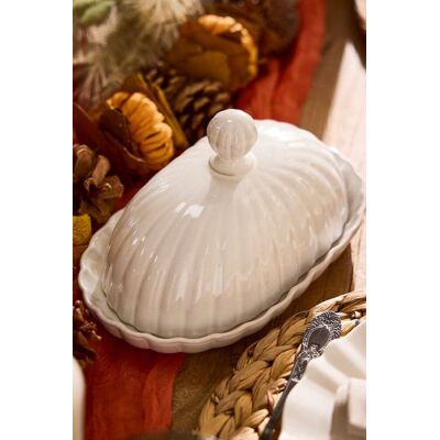 Dibor Traditional White Scalloped Kitchen Storage Butter Dish White Dibor Traditional White Scalloped Kitchen Storage Butter Dish White