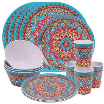 Neel Blue 16 Pieces Melamine Dinner Set - Plates, Dessert Plates, Bowls & Cups, Swirl Design Multicolor Neel Blue 16 Pieces Melamine Dinner Set - Plates, Dessert Plates, Bowls & Cups, Swirl Design Multicolor