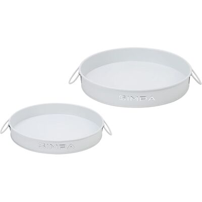 simpa Round 2PC Metal Colour Serving Trays Set with Handles in White White simpa Round 2PC Metal Colour Serving Trays Set with Handles in White White