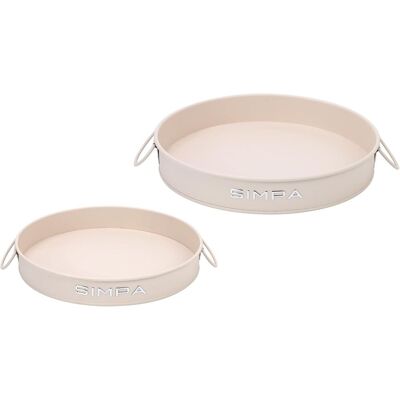 simpa Round 2PC Metal Colour Serving Trays Set with Handles in Cream Cream simpa Round 2PC Metal Colour Serving Trays Set with Handles in Cream Cream