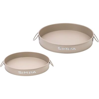 simpa Round 2PC Metal Colour Serving Trays Set with Handles in Medium Beige Medium Beige simpa Round 2PC Metal Colour Serving Trays Set with Handles in Medium Beige Medium Beige