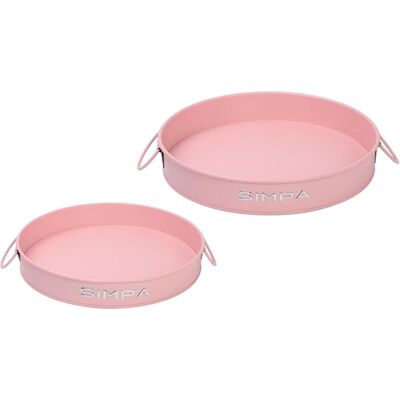 simpa Round 2PC Metal Colour Serving Trays Set with Handles in Pink Pink simpa Round 2PC Metal Colour Serving Trays Set with Handles in Pink Pink