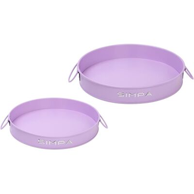 simpa Round 2PC Metal Colour Serving Trays Set with Handles in Lilac Lilac simpa Round 2PC Metal Colour Serving Trays Set with Handles in Lilac Lilac