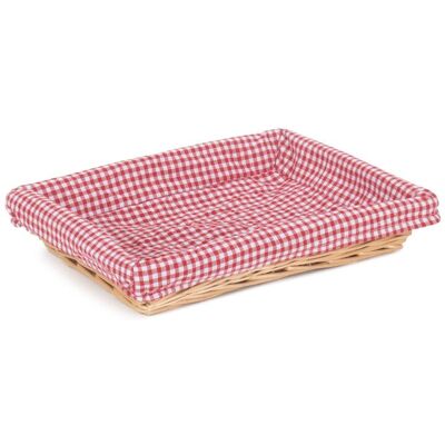 Red Hamper Wicker Gingham Lined Flat Rectangular Tray in Brown Brown Red Hamper Wicker Gingham Lined Flat Rectangular Tray in Brown Brown