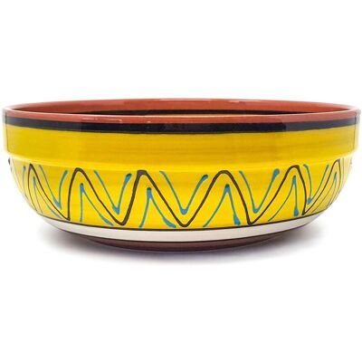 Verano Spanish Ceramics Fiesta Hand Painted Ceramic Kitchen Dining Deep Salad Bowl (Diam) 26cm in Yellow Yellow Verano Spanish Ceramics Fiesta Hand Painted Ceramic Kitchen Dining Deep Salad Bowl (Diam) 26cm in Yellow Yellow