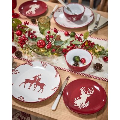 Dibor 12 Piece Red Plates & Bowls Reindeer Christmas Dinner Set 4 Person Christmas Crockery Set Red 4 Person Dibor 12 Piece Red Plates & Bowls Reindeer Christmas Dinner Set 4 Person Christmas Crockery Set Red 4 Person