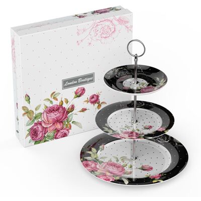 London Boutique 3 Tier Cake Stands Afternoon Tea Cake Plates New Bone China Vintage in Black Size: 26.4L Black 26.4L London Boutique 3 Tier Cake Stands Afternoon Tea Cake Plates New Bone China Vintage in Black Size: 26.4L Black 26.4L