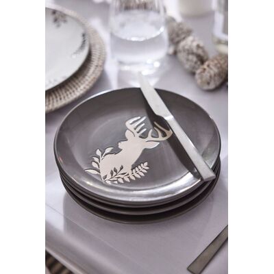 Dibor Set of 4 Grey Stag Head Christmas Dinner Plate Side Plates Dia21cm Size: 4 Pack Grey 4 Pack Dibor Set of 4 Grey Stag Head Christmas Dinner Plate Side Plates Dia21cm Size: 4 Pack Grey 4 Pack