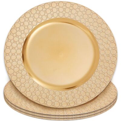 Orsina Set of Four 33cm Dia Gold Charger Plates with Octagon Pattern Rim Gold Orsina Set of Four 33cm Dia Gold Charger Plates with Octagon Pattern Rim Gold