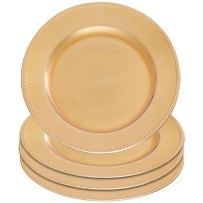 Orsina Set of 4 33cm Dia Gold Finish Dotted Charger Plates Gold Orsina Set of 4 33cm Dia Gold Finish Dotted Charger Plates Gold
