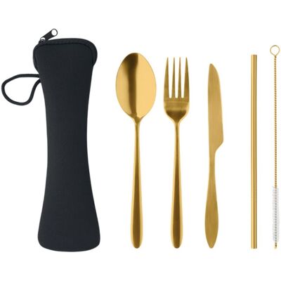 MidOcean 5 Service Reusable Stainless Steel Cutlery Set Set in Gold Gold MidOcean 5 Service Reusable Stainless Steel Cutlery Set Set in Gold Gold