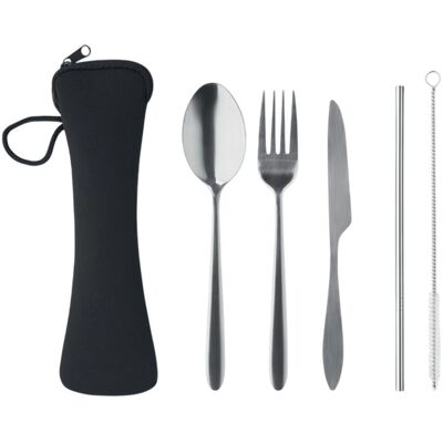MidOcean 5 Service Reusable Stainless Steel Cutlery Set Set in Black Black MidOcean 5 Service Reusable Stainless Steel Cutlery Set Set in Black Black