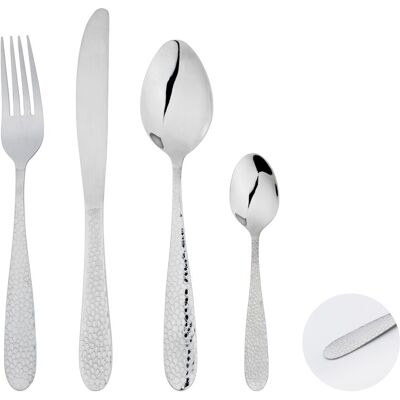 Glim & Glam Cutlery Sets Stainless Steel Hammered Effect Handle 16 Piece Set in Silver Silver Glim & Glam Cutlery Sets Stainless Steel Hammered Effect Handle 16 Piece Set in Silver Silver
