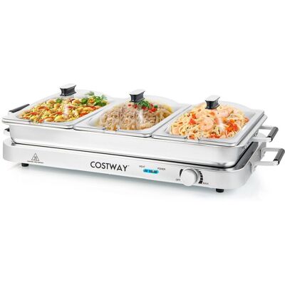 Costway 2 in 1 Portable Electric Buffet Server Tray Electric Warming Temperature Control in Silver Silver Costway 2 in 1 Portable Electric Buffet Server Tray Electric Warming Temperature Control in Silver Silver