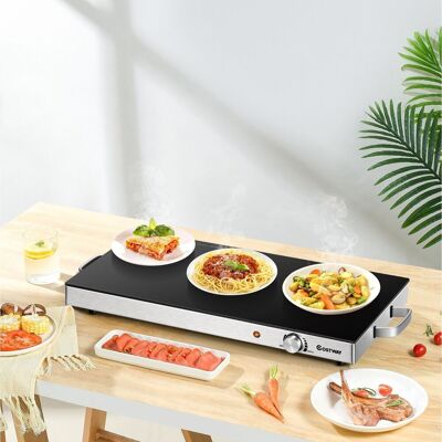 Costway Electric Warming Tray Tempered Food Warmer Plate Temperature Control in Black Black Costway Electric Warming Tray Tempered Food Warmer Plate Temperature Control in Black Black