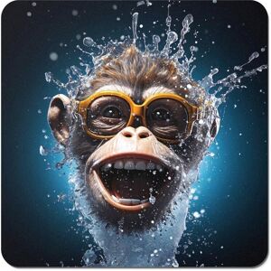 Warren Reed - Designer Splashart Cheeky Chimp Face With Glasses Coasters - Set of 4 in Blue Blue Warren Reed - Designer Splashart Cheeky Chimp Face With Glasses Coasters - Set of 4 in Blue Blue