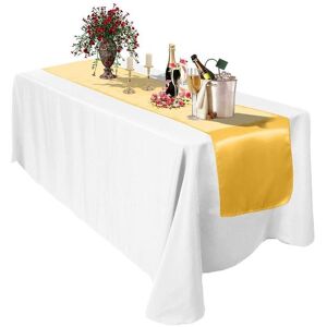 Neel Blue Satin Table Runner, 11" x 108" in Gold Gold Neel Blue Satin Table Runner, 11" x 108" in Gold Gold