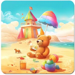 Warren Reed - Designer Bear On A Beach Holiday Coasters - Set of 4 in Yellow Yellow Warren Reed - Designer Bear On A Beach Holiday Coasters - Set of 4 in Yellow Yellow