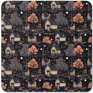 Warren Reed - Designer Spooky Haunted Houses Pattern Coasters - Set of 4 in Brown Brown Warren Reed - Designer Spooky Haunted Houses Pattern Coasters - Set of 4 in Brown Brown