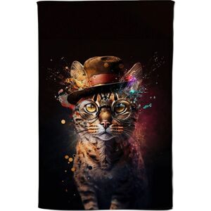 Warren Reed - Designer Bengal Cat With Glasses & Hat Splashart Tea Towel Multicolor Warren Reed - Designer Bengal Cat With Glasses & Hat Splashart Tea Towel Multicolor
