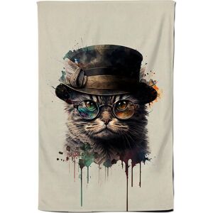 Warren Reed - Designer Cat With Glasses & Hat Splashart Tea Towel Multicolor Warren Reed - Designer Cat With Glasses & Hat Splashart Tea Towel Multicolor