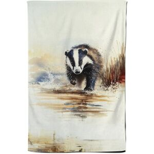 Warren Reed - Designer Wading Badger Watercolour Tea Towel in Brown Brown Warren Reed - Designer Wading Badger Watercolour Tea Towel in Brown Brown
