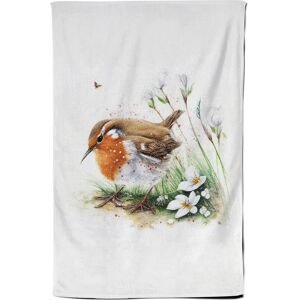 Warren Reed - Designer Robin & Daisies Watercolour Tea Towel in Brown Brown Warren Reed - Designer Robin & Daisies Watercolour Tea Towel in Brown Brown