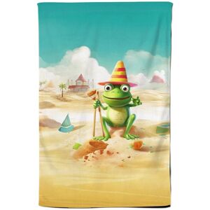 Warren Reed - Designer Happy Frog On A Beach Holiday Tea Towel in Yellow Yellow Warren Reed - Designer Happy Frog On A Beach Holiday Tea Towel in Yellow Yellow