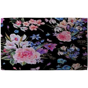 Benjamin Tate Design Bright Pink Flowers On Black Soft Bath Towel in White White Benjamin Tate Design Bright Pink Flowers On Black Soft Bath Towel in White White