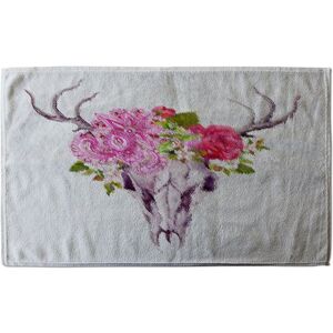 Benjamin Tate Design Deer Animal Skull With Flowers & Feathers Soft Bath Towel in White White Benjamin Tate Design Deer Animal Skull With Flowers & Feathers Soft Bath Towel in White White