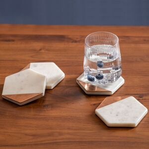 Orsina Elegant Set Of Four White Marble & Copper Inlay Coasters, Durable Natural Stone Coasters White Orsina Elegant Set Of Four White Marble & Copper Inlay Coasters, Durable Natural Stone Coasters White