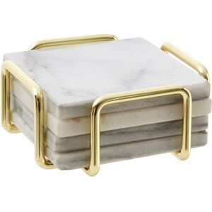 Orsina Set Of Four White Marble Coasters With Brass Finish Holder, Durable Natural Stone Coasters White Orsina Set Of Four White Marble Coasters With Brass Finish Holder, Durable Natural Stone Coasters White
