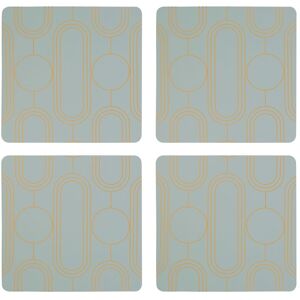 Orsina Set Of Four Blue Coasters, Contemporary Heat Resistant Drink Mats, Stylish Stainless Steel Foil Accent in Green Green Orsina Set Of Four Blue Coasters, Contemporary Heat Resistant Drink Mats, Stylish Stainless Steel Foil Accent in Green Green