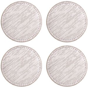 Orsina Set Of Four Round Coasters, Contemporary Heat Resistant Drink Mats, Stylish Faux Leather in Silver Silver Orsina Set Of Four Round Coasters, Contemporary Heat Resistant Drink Mats, Stylish Faux Leather in Silver Silver