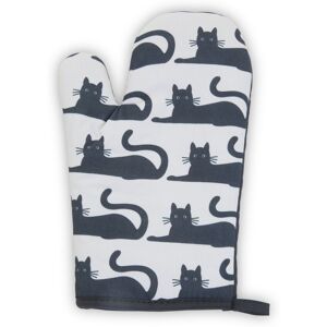 Orsina Black Cat Single Oven Glove, Playful Black Cat Print With Quilted Heat Protection, Comfortable Grip in White White Orsina Black Cat Single Oven Glove, Playful Black Cat Print With Quilted Heat Protection, Comfortable Grip in White White