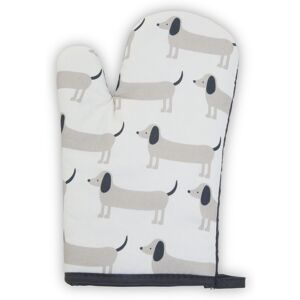 Orsina Sausage Dog Single Oven Glove, Quilted Heat-Resistant Fabric With Playful Sausage Dog Print in White White Orsina Sausage Dog Single Oven Glove, Quilted Heat-Resistant Fabric With Playful Sausage Dog Print in White White