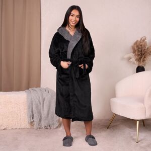 OHS Flannel Fleece Hooded Dressing Gown Sherpa Bathrobe in Black Size: Medium/Large Black M/L OHS Flannel Fleece Hooded Dressing Gown Sherpa Bathrobe in Black Size: Medium/Large Black M/L