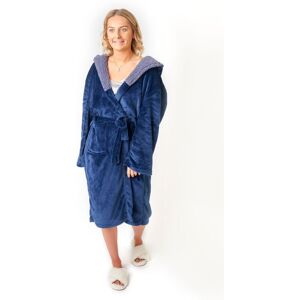 OHS Flannel Fleece Hooded Dressing Gown Sherpa Bathrobe in Midnight Midnight One Size OHS Flannel Fleece Hooded Dressing Gown Sherpa Bathrobe in Midnight Midnight One Size