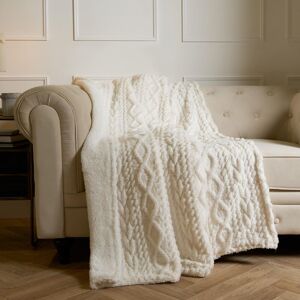 OHS Cable Knit Blanket Sherpa Fleece Sofa Plush Supersoft Warm Throw Over Bed Chair in Cream Cream OHS Cable Knit Blanket Sherpa Fleece Sofa Plush Supersoft Warm Throw Over Bed Chair in Cream Cream