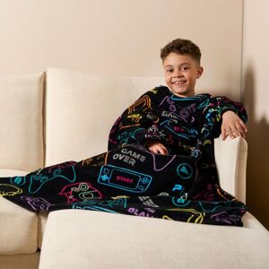 OHS Fleece Blanket with Sleeves Gaming Supersoft Warm Plush Wearable Warm Throw in Black Black OHS Fleece Blanket with Sleeves Gaming Supersoft Warm Plush Wearable Warm Throw in Black Black