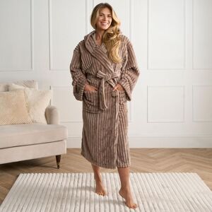 OHS Ribbed Fleece Dressing Gown Loungewear Bathrobe in Brown Brown One Size OHS Ribbed Fleece Dressing Gown Loungewear Bathrobe in Brown Brown One Size