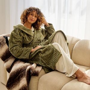 OHS Ribbed Fleece Dressing Gown Loungewear Bathrobe in Olive Olive One Size OHS Ribbed Fleece Dressing Gown Loungewear Bathrobe in Olive Olive One Size