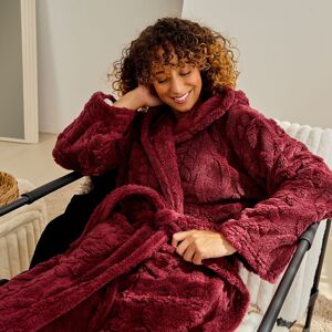 OHS Cable Knit Dressing Gown Flannel Fleece Loungewear Hooded Bathrobe in Burgundy Burgundy One Size OHS Cable Knit Dressing Gown Flannel Fleece Loungewear Hooded Bathrobe in Burgundy Burgundy One Size