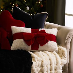 OHS Bow Wrapped Boucle Throw Pillow Scatter Cushion in Red Red OHS Bow Wrapped Boucle Throw Pillow Scatter Cushion in Red Red