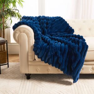 OHS Jumbo Faux Fur Fleece Throw Ribbed Fluffy Blanket in Navy Size: 120 cm x 150 cm Navy 120 cm x 150 cm OHS Jumbo Faux Fur Fleece Throw Ribbed Fluffy Blanket in Navy Size: 120 cm x 150 cm Navy 120 cm x 150 cm
